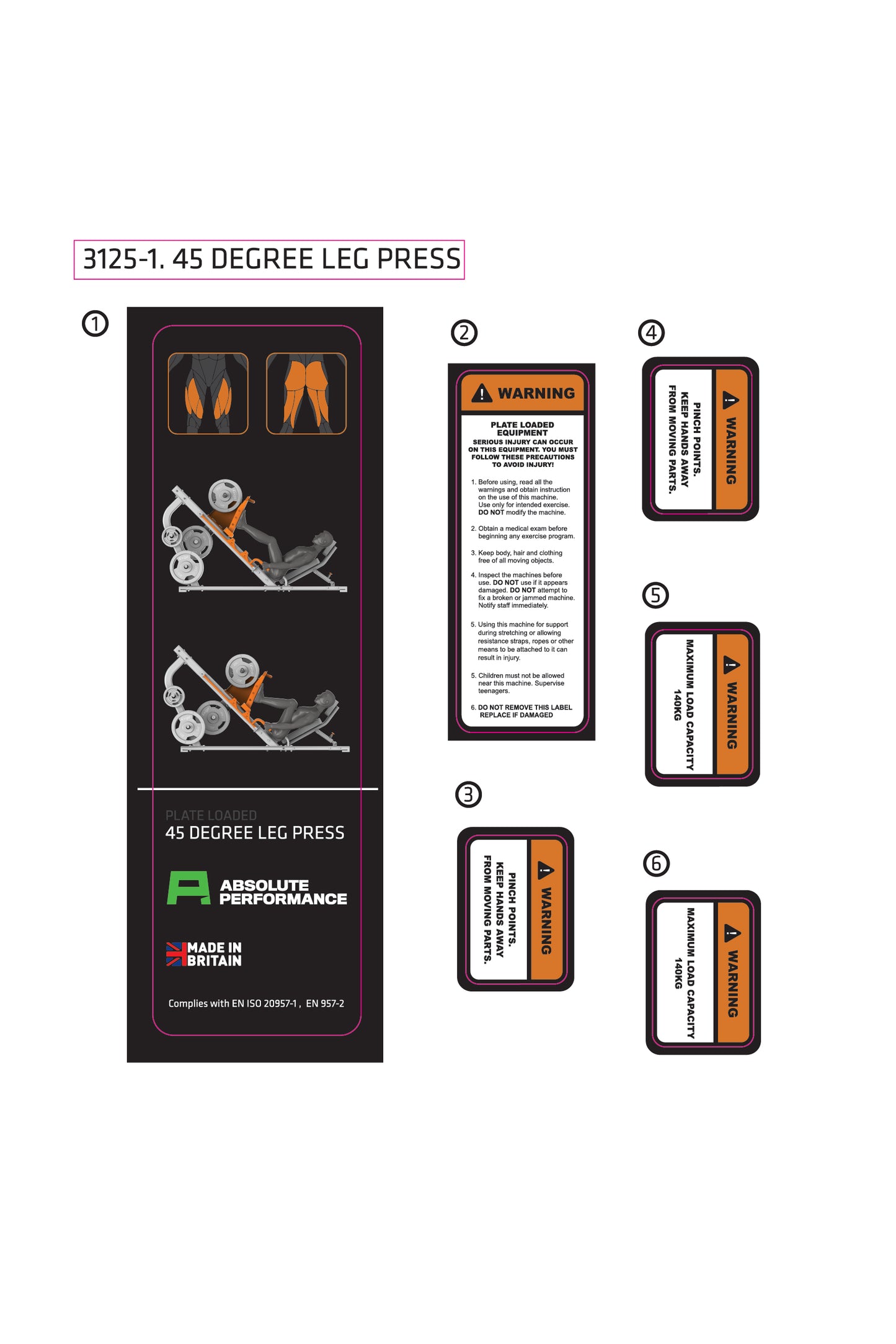 Absolute Performance - Sticker Set 3125-1 45 Degree Leg Press