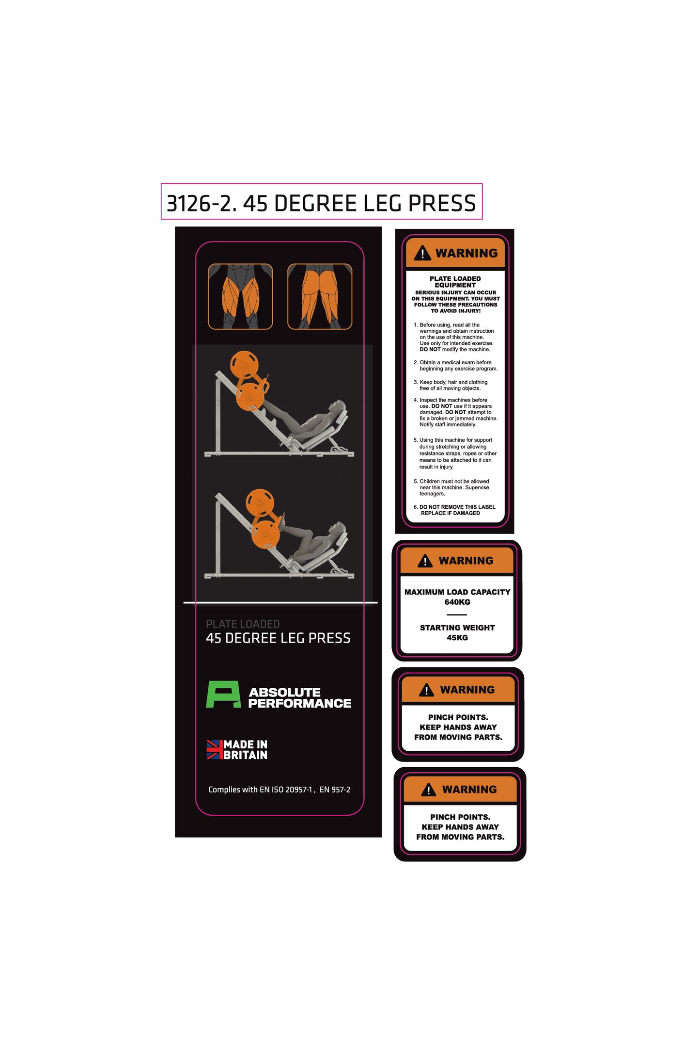 Absolute Performance - Sticker Set 3126-2 45 Degree Leg Press