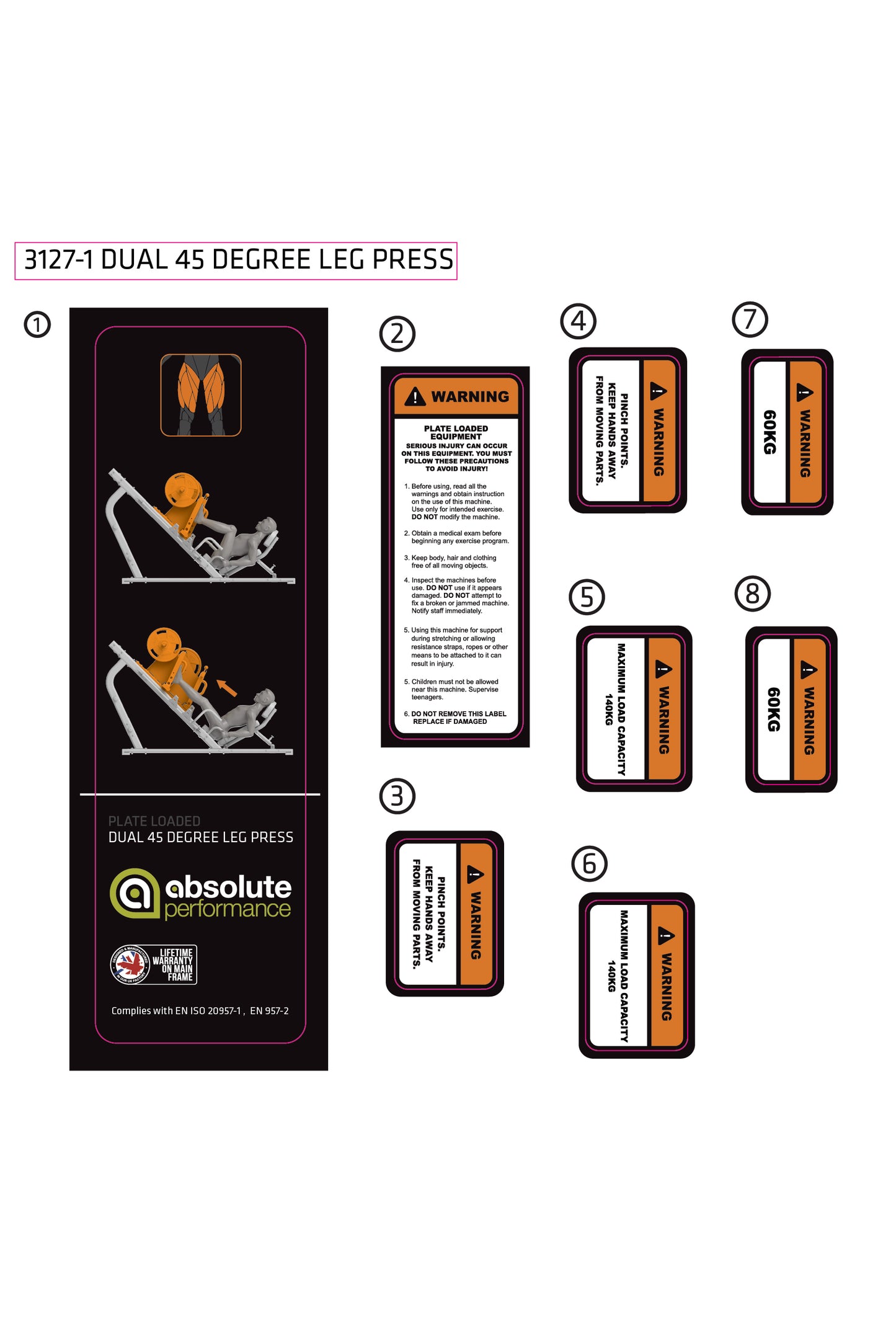 Absolute Performance - Sticker Set 3127-1 Dual 45 Degree Leg Press