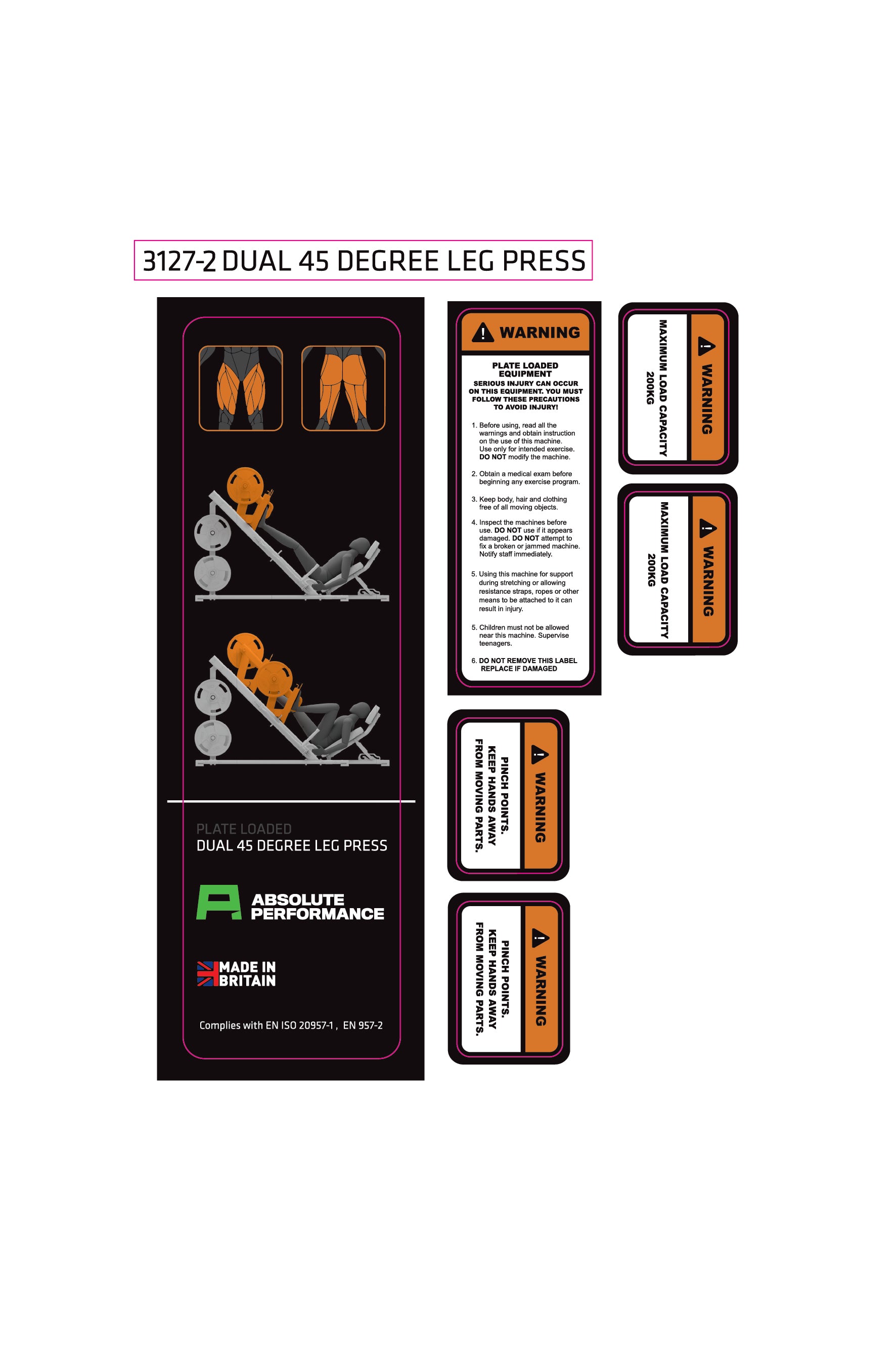 Absolute Performance - Sticker Set 3127-2 Dual 45 Degree Leg Press ...