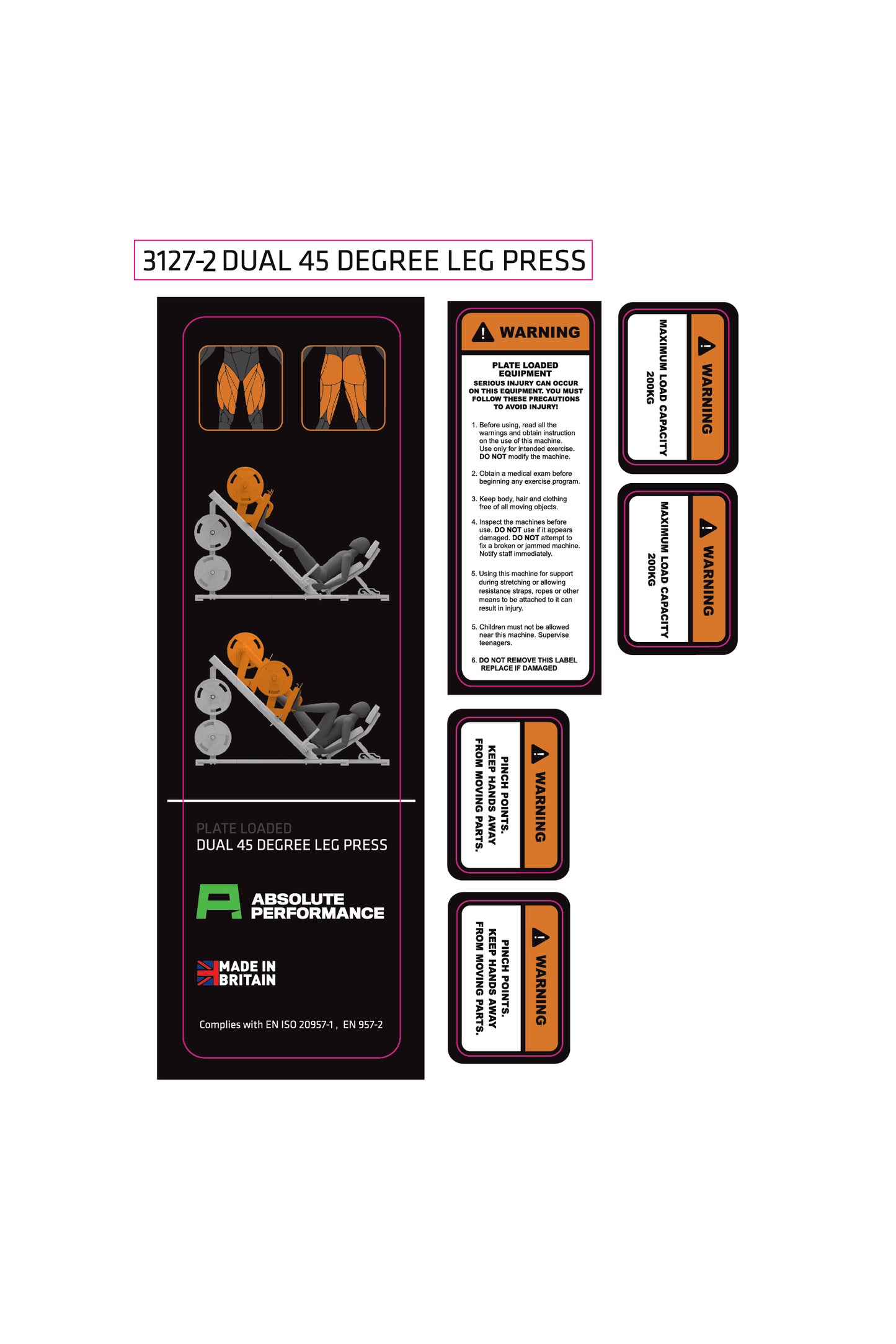 Absolute Performance - Sticker Set 3127-2 Dual 45 Degree Leg Press